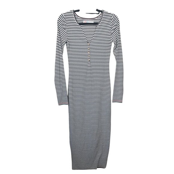 Free People Dresses & Skirts - FP Beach Black and White Striped Dress SZ S Long Sleeve V Neck Henley